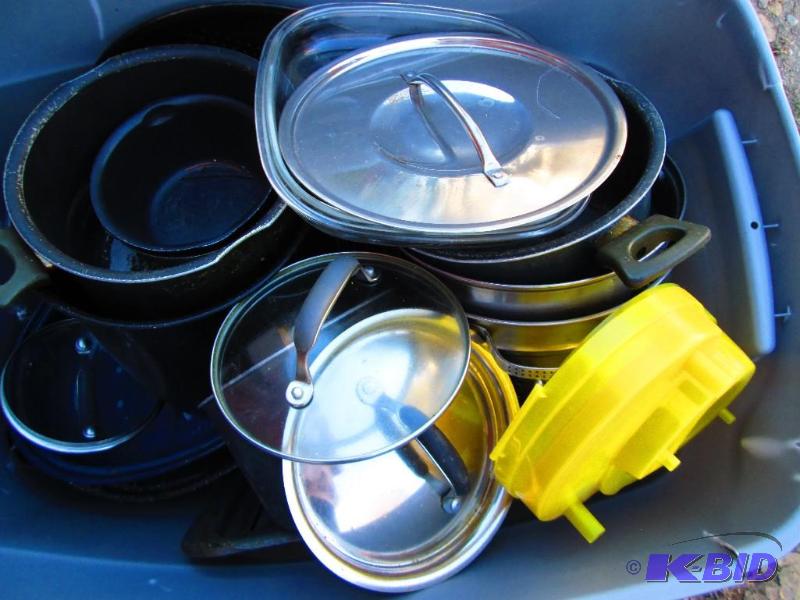 lot 111 image: Assorted pots and pans, there are a couple of...