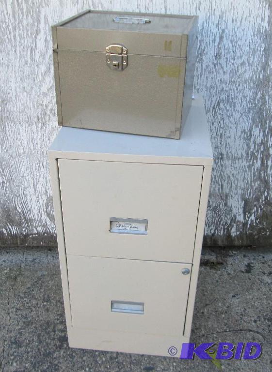 lot 21 image: 2 drawer metal file cabinet with metal storag...