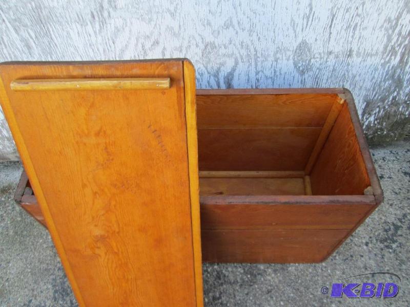 lot 24 image: Wood storage box, 30 x 13 and 18 inches tall...