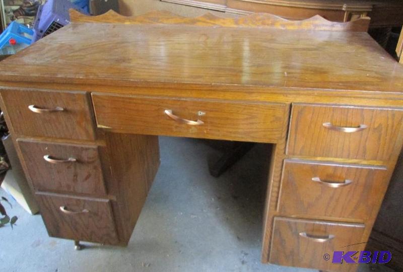 lot 25 image: Wooden desk, 43 x 20 and 30 inches tall...