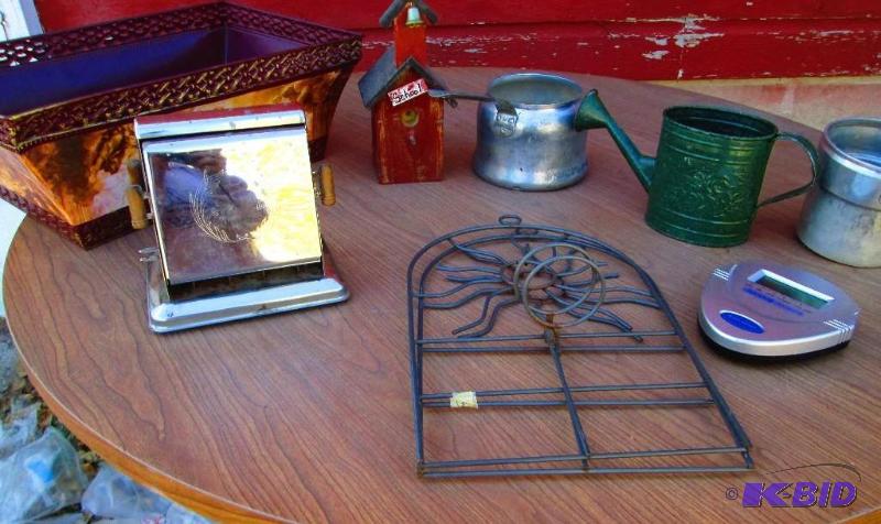 lot 80 image: Angel theme tin holder with assorted dcor, bi...
