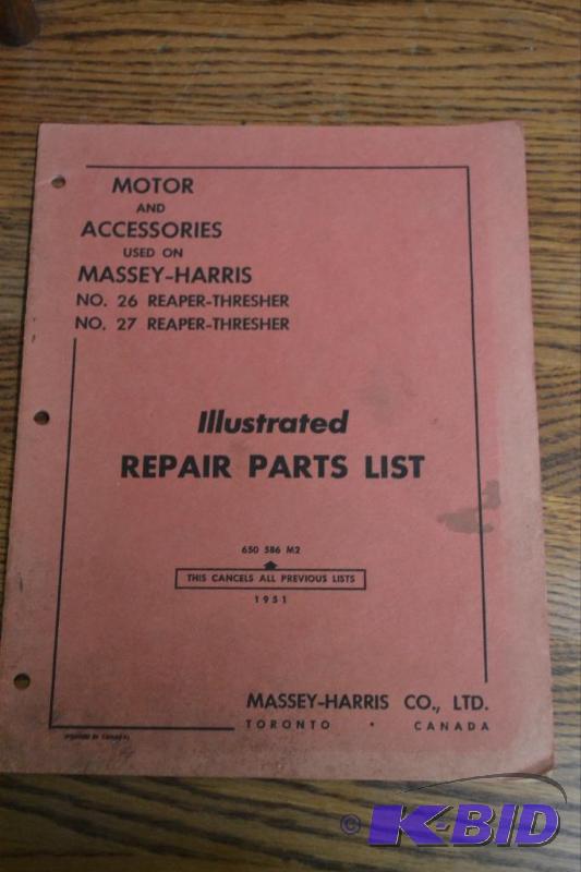 lot 40 image: Massey-Harris Repair Parts List