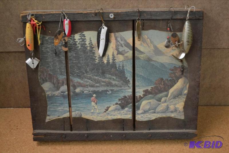 lot 86 image: Wooden Wall Art, Fishing Lures