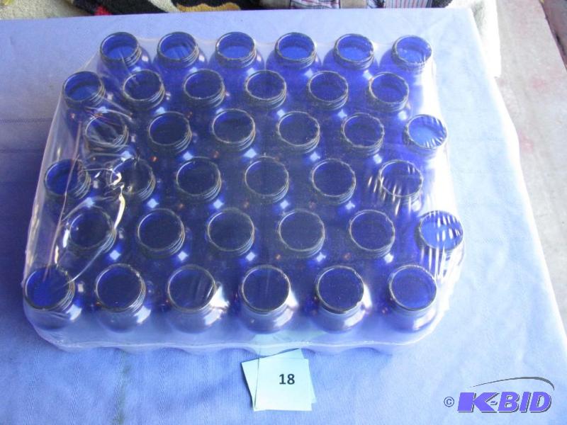 lot 18 image: 32 Cobalt Blue Jars. 200ml, new in package...