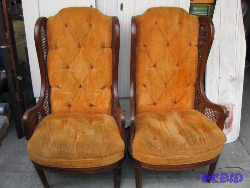 lot 3 image: vintage mid century high back chairs. Solid c...