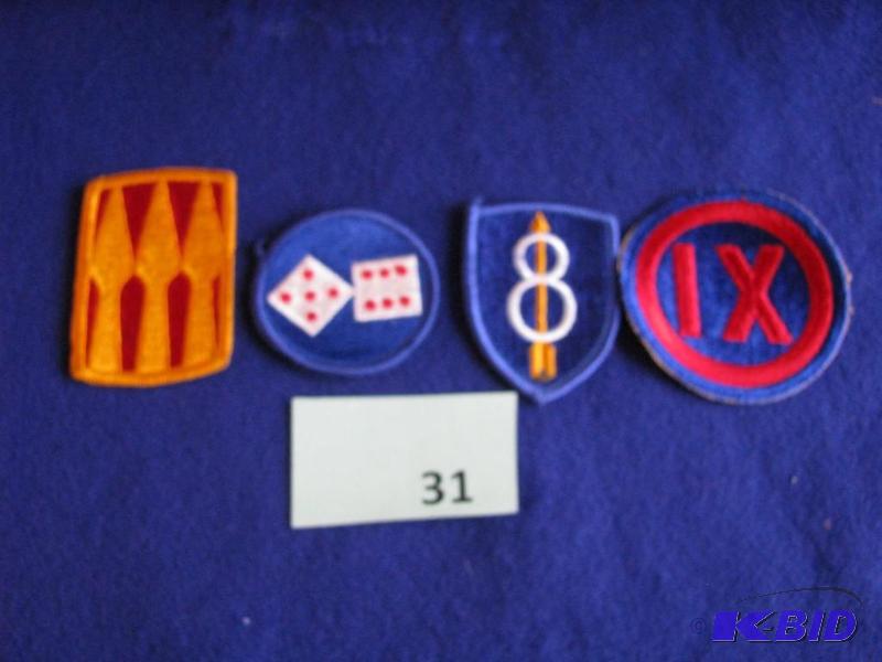 lot 31 image: 4 military patches. Dress Uniform unit crests...