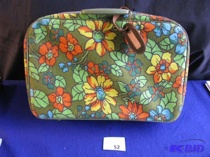 lot 52 image: Vintage 1960s Flower power canvas carry on t...