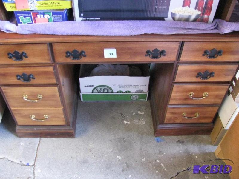 lot 73 image: Vintage wooden office desk, recently refinish...