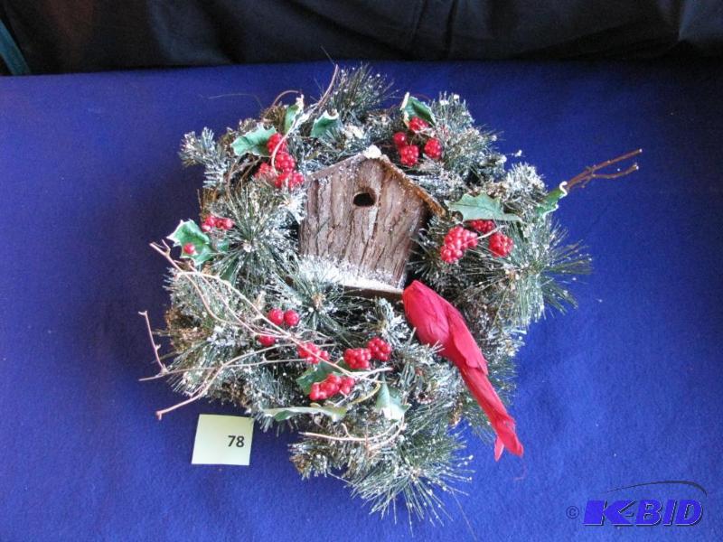 lot 78 image: medium size Christmas wreath with bird house ...
