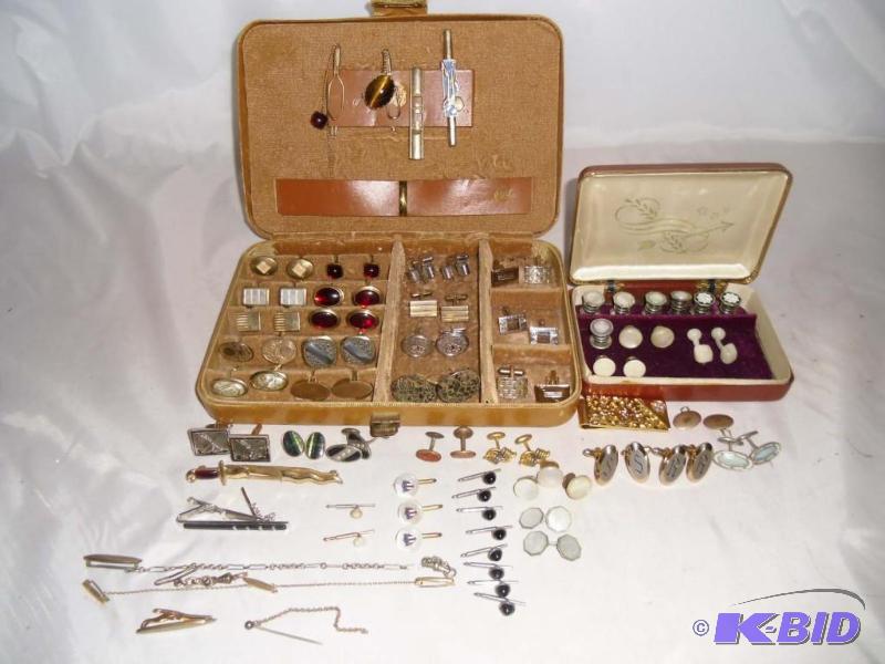 lot 20019 image: Vintage Collection of Mens Jewelry Cuff Links  Tie Bars  Tie Tacks