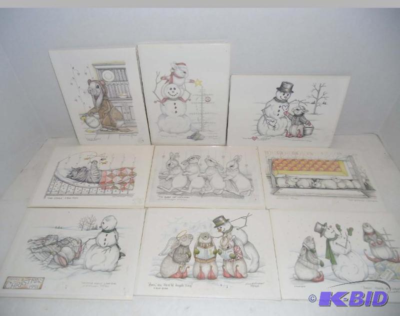 lot 20024 image: Lot of 9 Limited Edition 1990s Sue Rupp Bunny Prints - Signed & Numbered