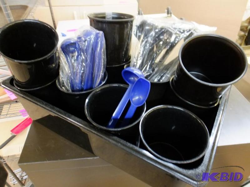 Salad Bar Crocks, Ladles, and Bin