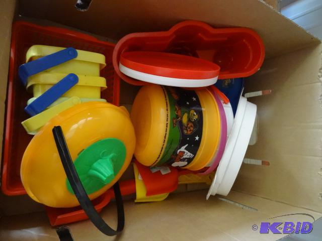 lot 112 image: Misc kids plastic buckets and sand toys...