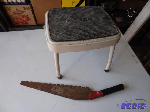 lot 164 image: Metal Stool. Hand Saw...