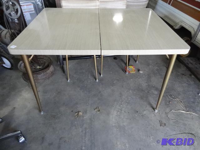 lot 181 image: Vintage Kitchen Table with 2 Leaves and 6 Cha...