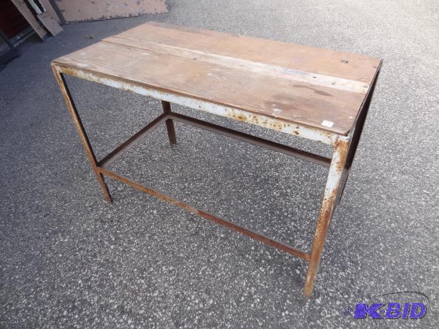 lot 51 image: Metal framed work bench with wood top. 49 x 2...