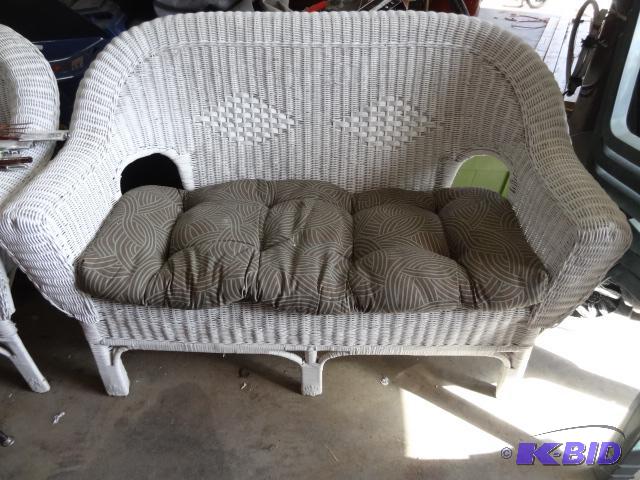 lot 65 image: 2 wicker benches and 1 wicker chair. Matching...