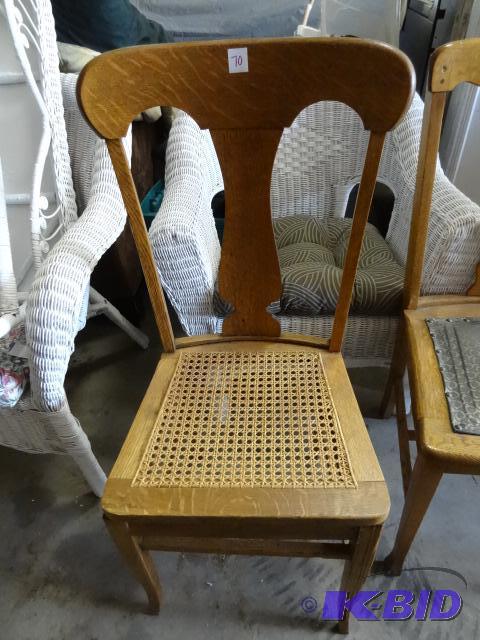 lot 70 image: Vinatge wood chair with a wicker seat...