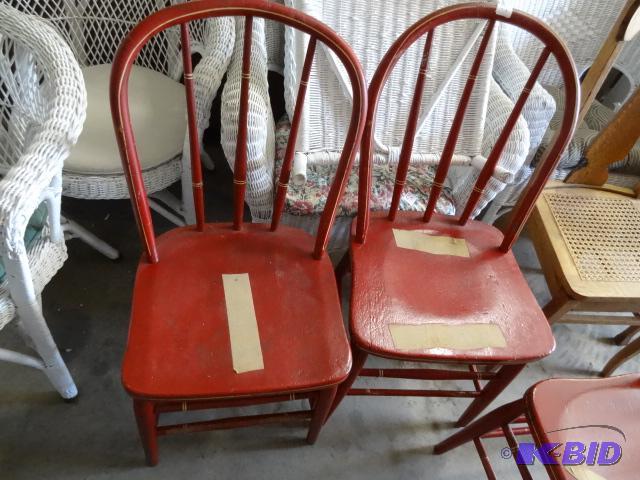 lot 74 image: 3 matching wood framed chairs. Vintage...