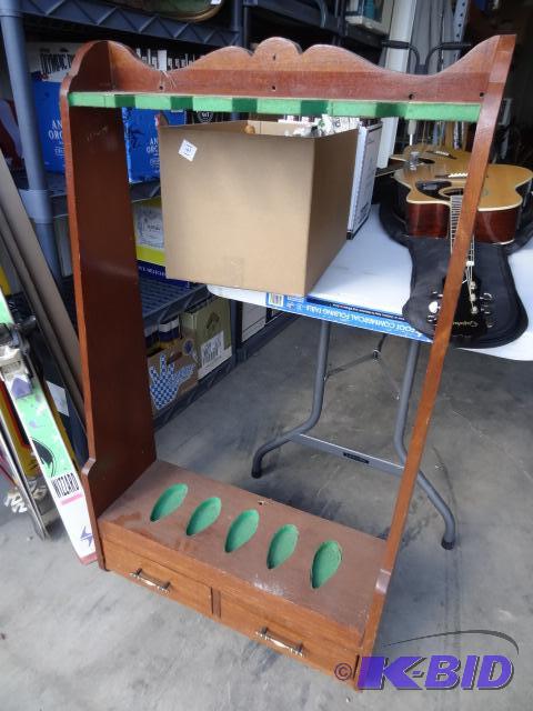 lot 78 image: Vintage wood wall hanging gun cabinet. Holds ...