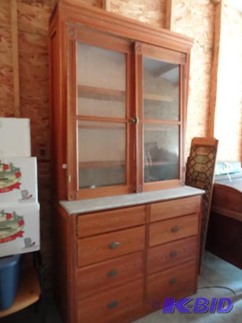 lot 8 image: Antique tall side board. 2 piece. Came out of...