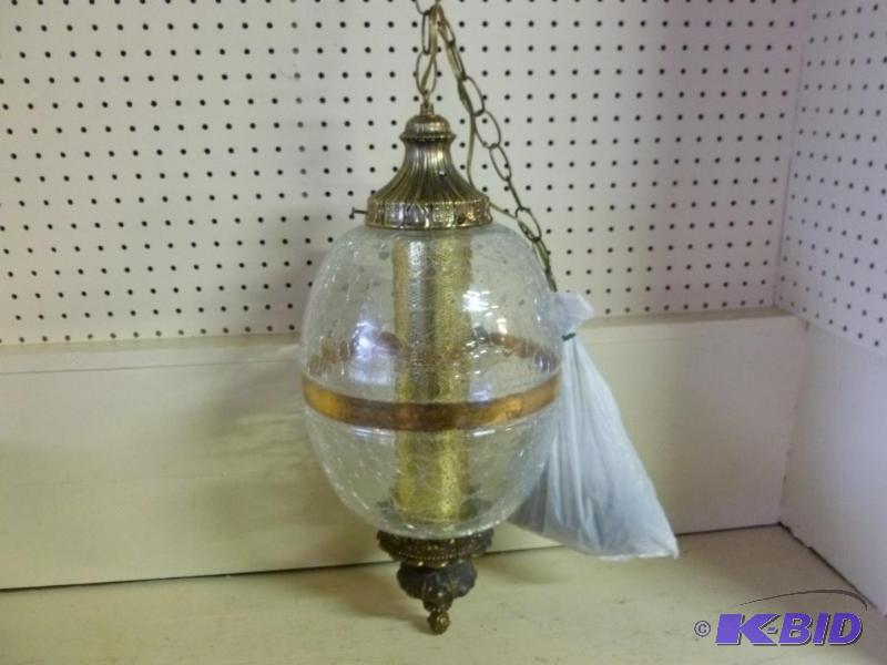 lot 117 image: Beautiful crackled glass globe and brass hang...