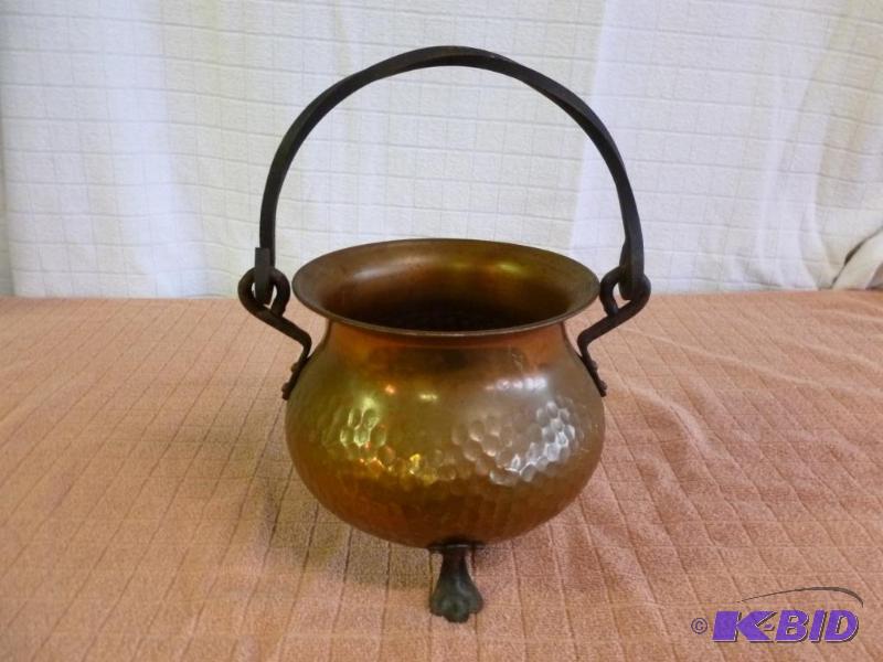 lot 123 image: Vintage wrought iron footed and handled hamme...