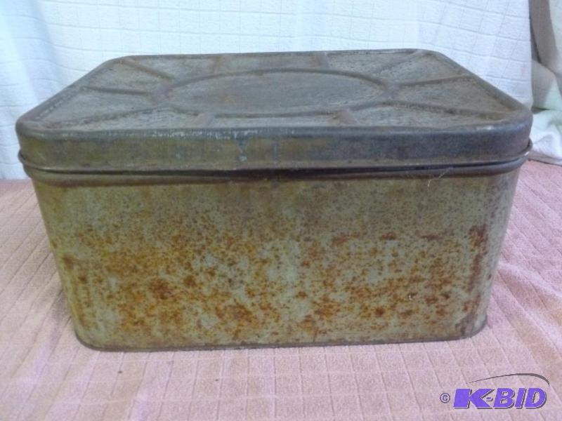 lot 133 image: Vintage metal flip lid storage container that...