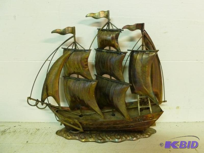 lot 144 image: Decorative cut metal sailing ship mantle deco...