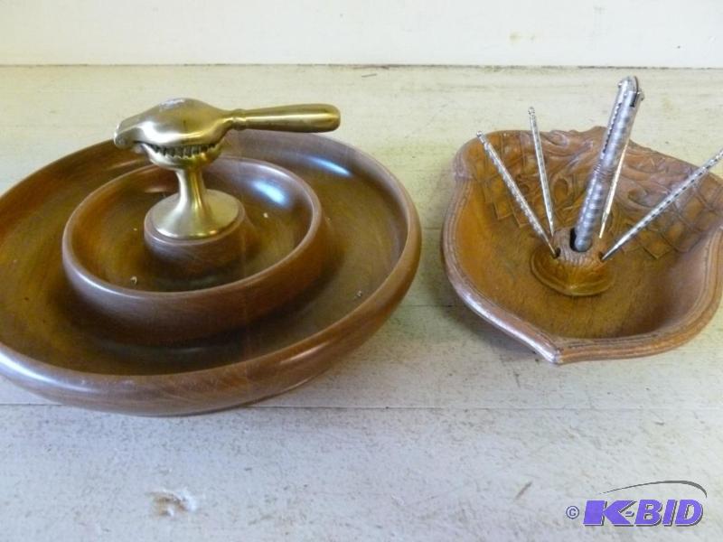 lot 227 image: Lot of two wooden nut serving sets including ...