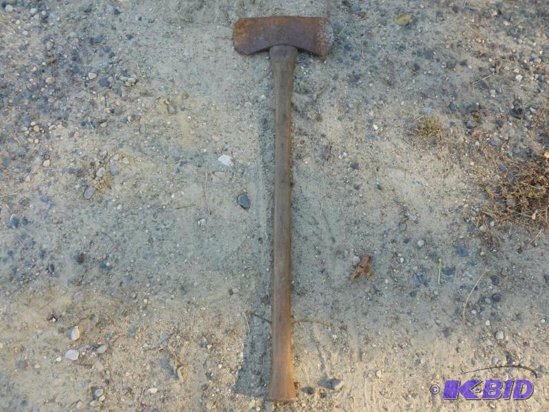 lot 242 image: Heavy duty wood handled ax, some light rust o...