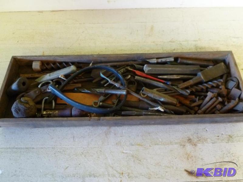 lot 61 image: Vintage wooden dovetailed box loaded up with ...