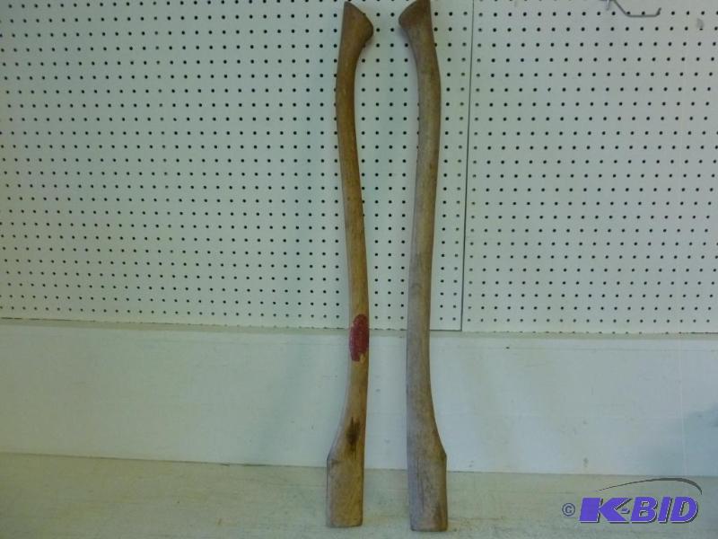 lot 66 image: Lot of two new wooden ax handles 35.5" a...