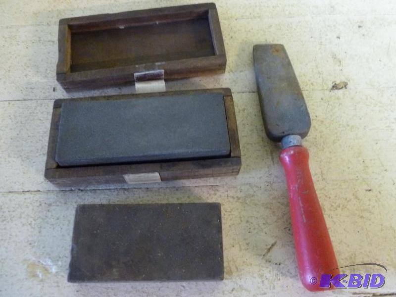 lot 96 image: Lot of three vintage sharpening stones that i...