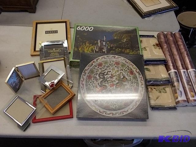 lot 25 image: 2-New Puzzles, Assorted Picture Frames, Wallp...