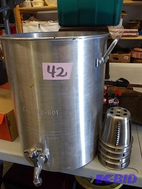 lot 42 image: Large Stainless Steel Pot With Spigot (Says F...