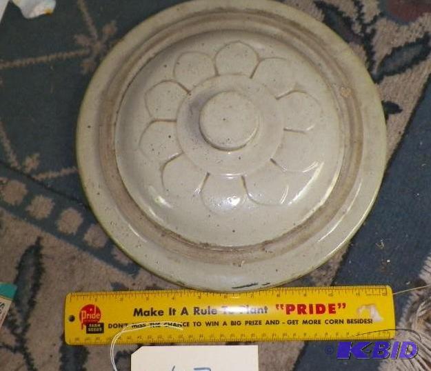 lot 107 image: 12 inch crock lid - chip on bottom of lid