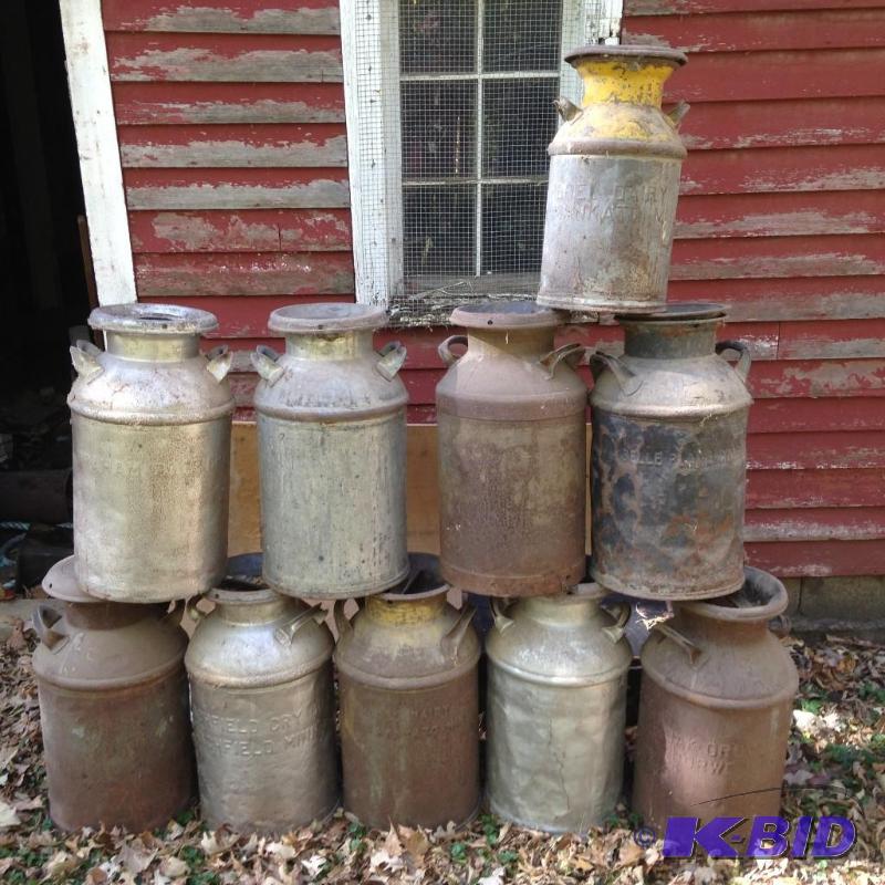 lot 285 image: 10 Milk Cans from Stanchfield, Mankato, Rush City, Belle Plain