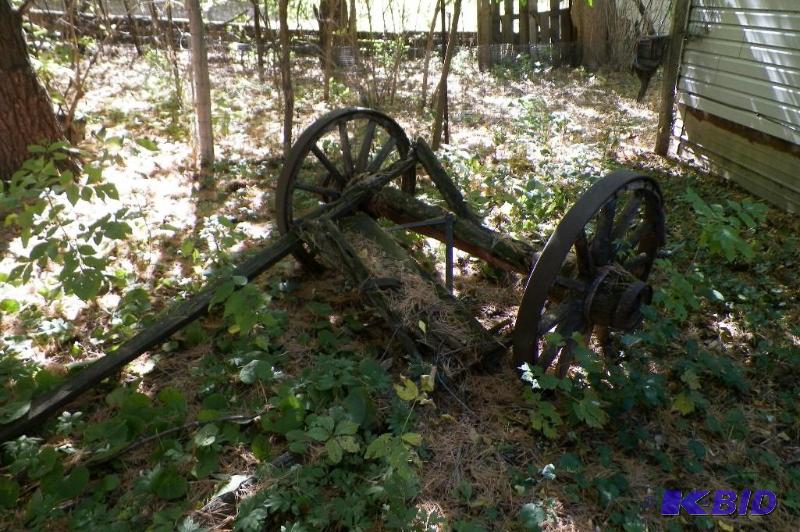 lot 347 image: Antique Wagon back Wheels- not great condition