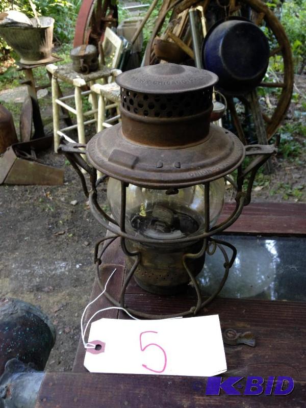 lot 5 image: C N Rail Yard Lantern  Both Lantern & Glass are Marked