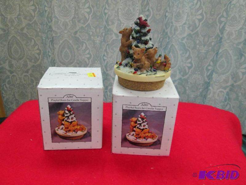 Qty 2 Playful Bears Jar Candle Topper...
