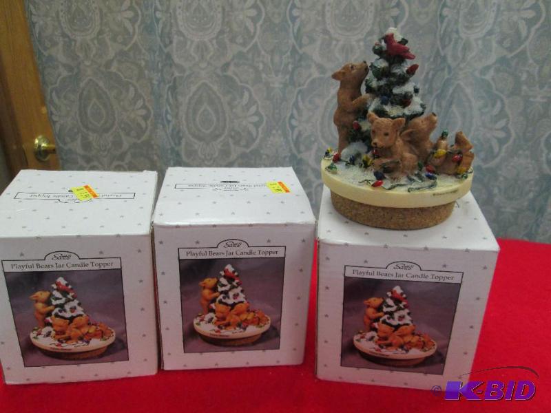 Qty 3 Playful Bears Jar Candle Topper...