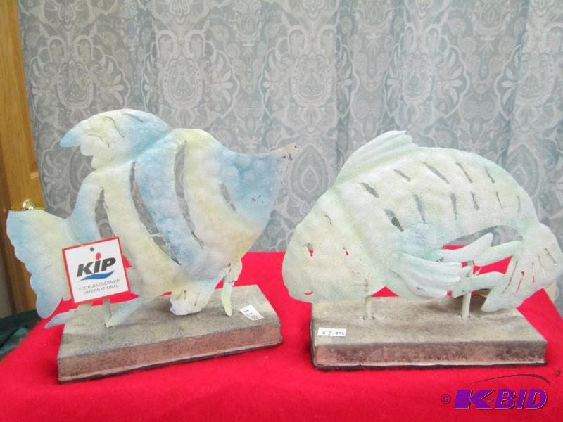 Qty 2 Colorful metal fish can put a candle be...