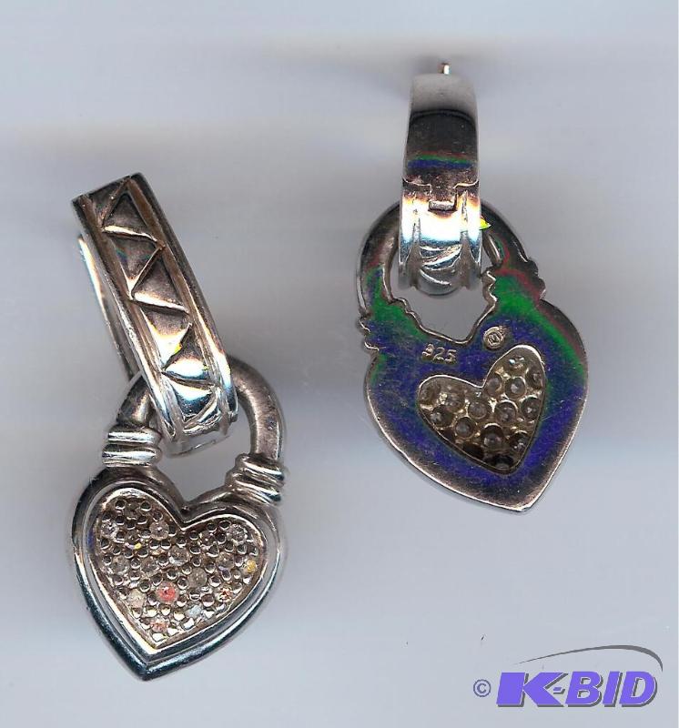 Sterling silver and diamond heart hoop earrin...