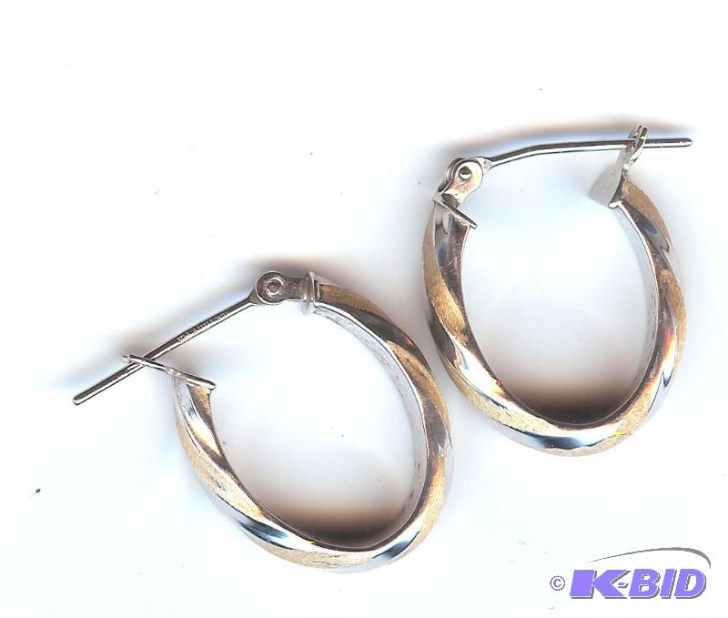 14 KT Italian gold two tone polished oval ear...