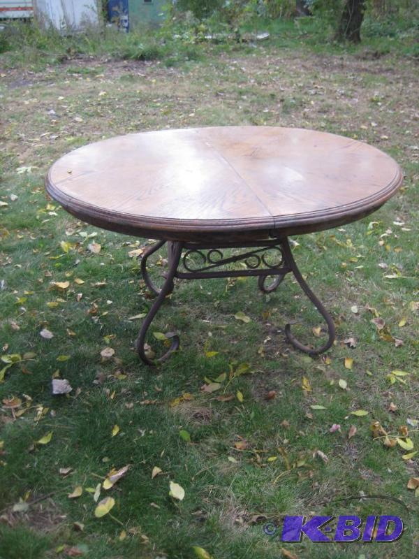 Wrought Iron Table with Wooden Top