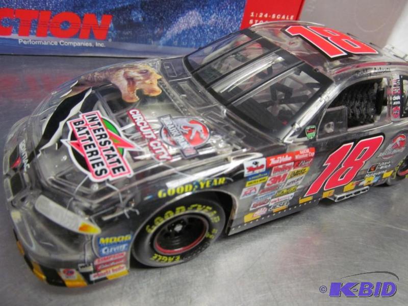 lot 56 image: 2001 #18 Bobby Labonte Interstate Batteries Jurassic Park III Clear car NASCAR 124 Die Cast Car by Action