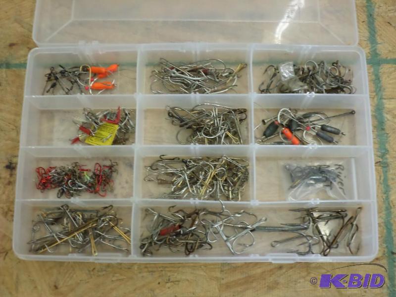 Plastic Tackle Box Full Of Various Hooks &amp...