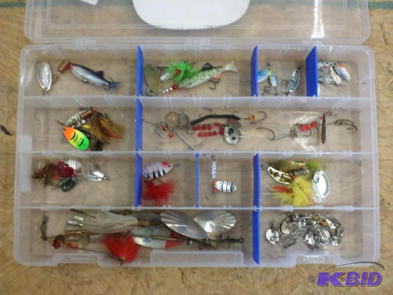 Plastic Tackle Box Full Of Various Spinner Lu...