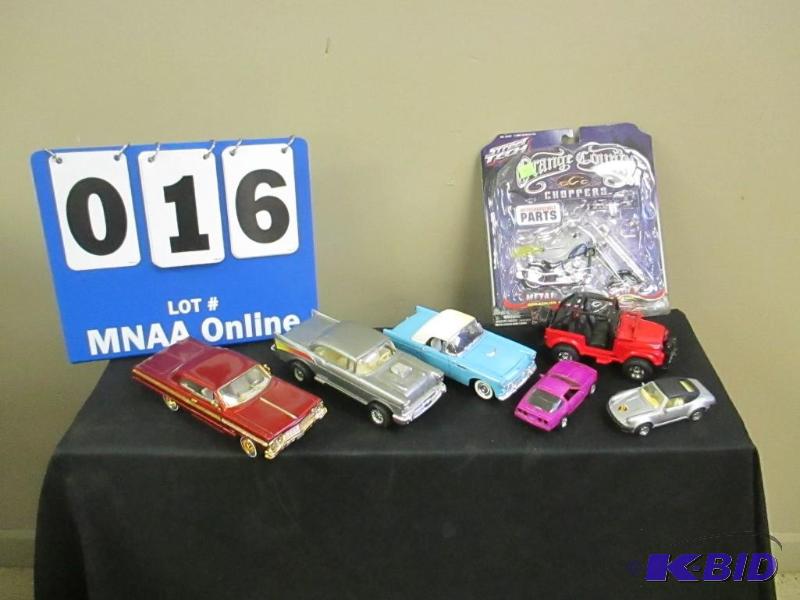 lot 16 image: Lot of 6 Die Cast Cars & OCC Chopper